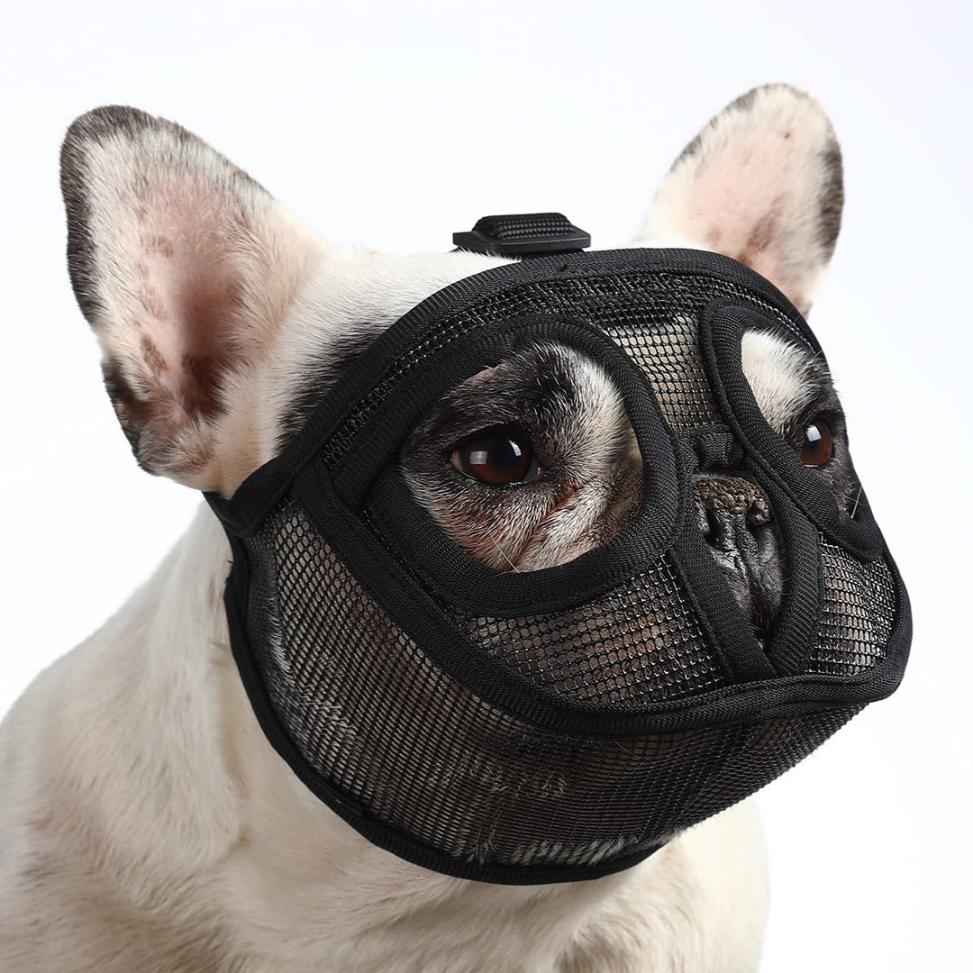 Short Snout Dog Muzzle, Breathable Mesh Flat Faced Muzzle for French Bulldog Shih Tzu and Pug,Mask Bulldog Muzzle for Biting Chewing Licking