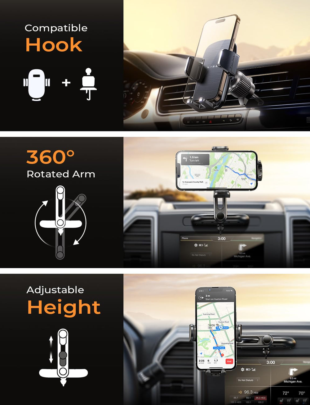CD Slot Phone Mount for Car, Adjustable CD Phone Holder for Car Phone Mount for iPhone Car Holder Mount Ultra Sturdy Vent Cell Phone Holder Mount for iPhone 16 Pro Max Plus Accessories,Black
