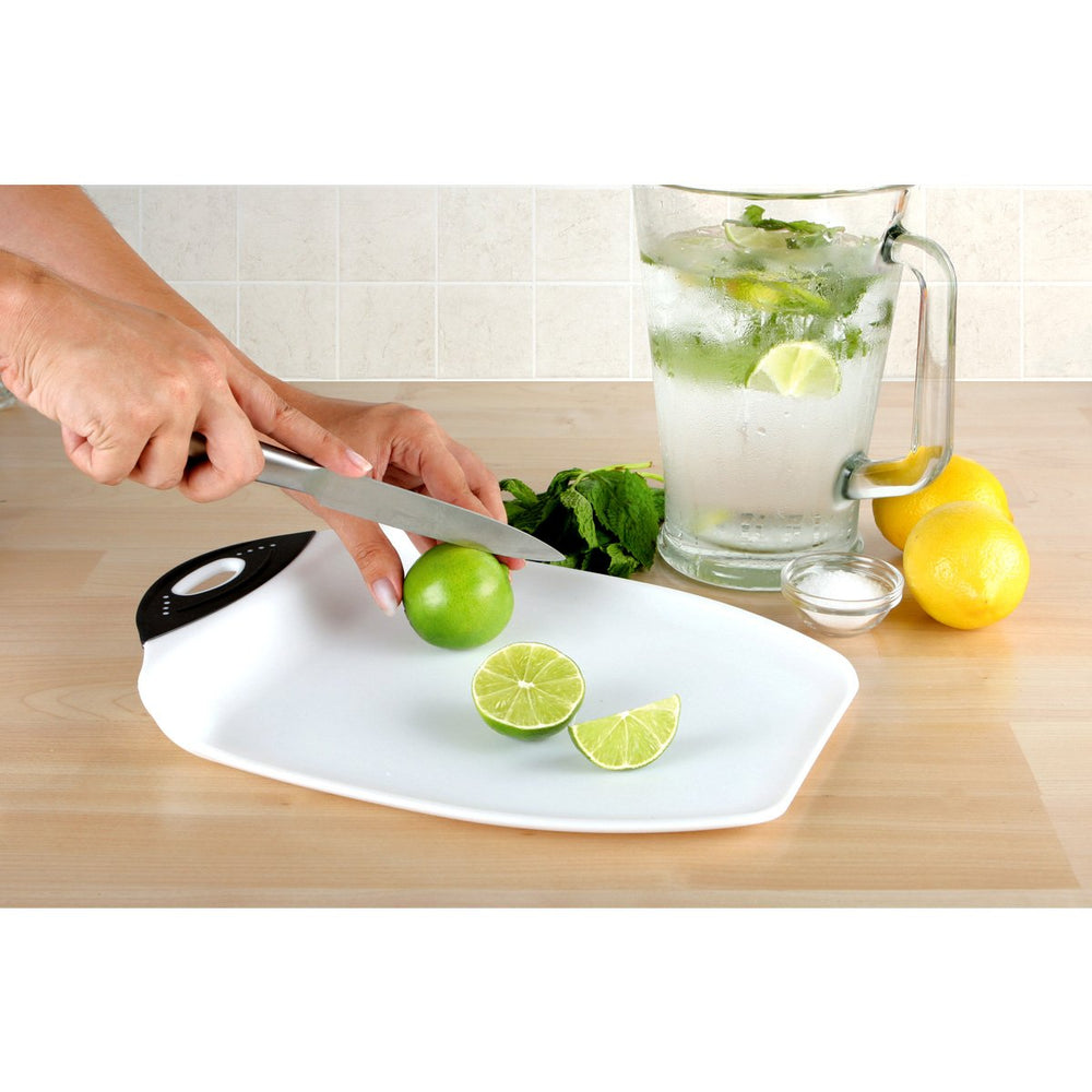 Chop & Scoop Cutting Board, 9.5 by 13 inches, White with Black Handle