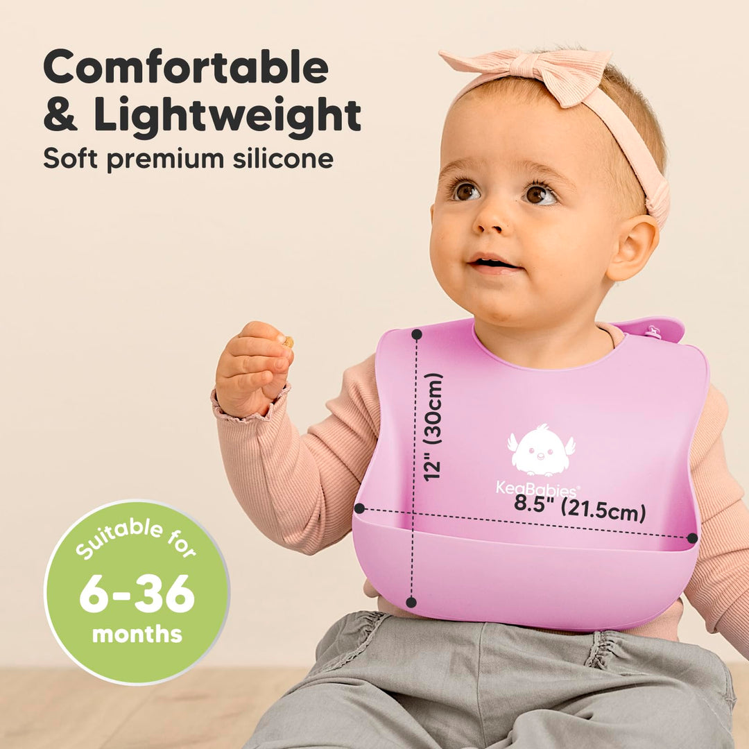 2-Pack Silicone Bibs For Babies, Silicone Baby Bibs for Eating, Food-Grade Pure Silicone Bib, Toddler Bibs, Waterproof Bibs, Feeding Bibs, Silicon Bibs for Toddlers, Boys,Girls(Cotton Candy)