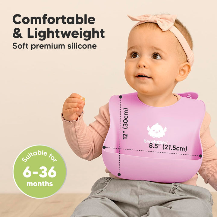 2-Pack Silicone Bibs For Babies, Silicone Baby Bibs for Eating, Food-Grade Pure Silicone Bib, Toddler Bibs, Waterproof Bibs, Feeding Bibs, Silicon Bibs for Toddlers, Boys,Girls(Cotton Candy)