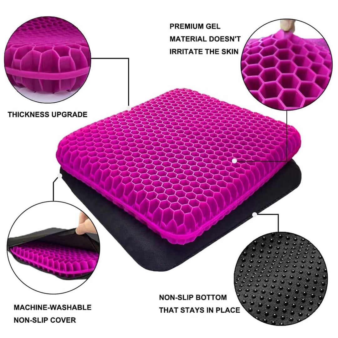 Gel Seat Cushion, Extra Thick Office Seat Cushion with Non-Slip Cover, Breathable Chair Pads Honeycomb Design Absorbs Pressure Points for Car Office Chair Wheelchair (Extra Thick, Violet)