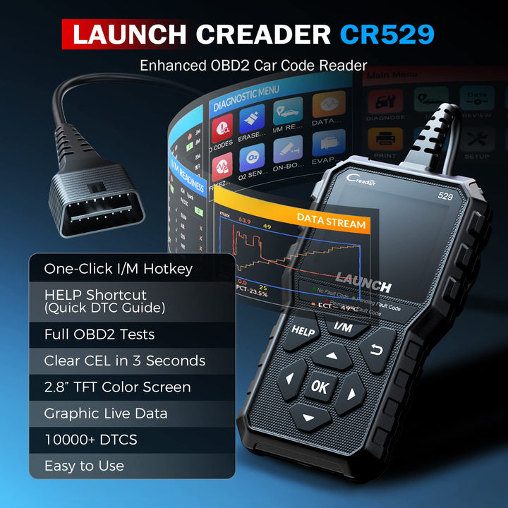 CR529 OBD2 Scanner Diagnostic Tool, Full OBD2 Scanner for Car, Free Lifetime Upd. Check-Egine-Light Code Reader, 5 Yrs. Backup, Clear Codes, One Click I/M, for DIYers with Cars After 1996
