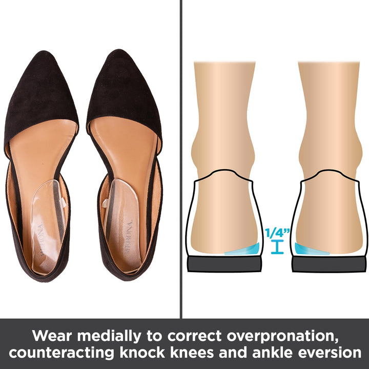 Medial & Lateral Heel Wedge Silicone Insoles (Pair) - Supination & Pronation Corrective Adhesive Shoe Inserts for Foot Alignment, Knock Knee Pain, Bow Legs, Osteoarthritis