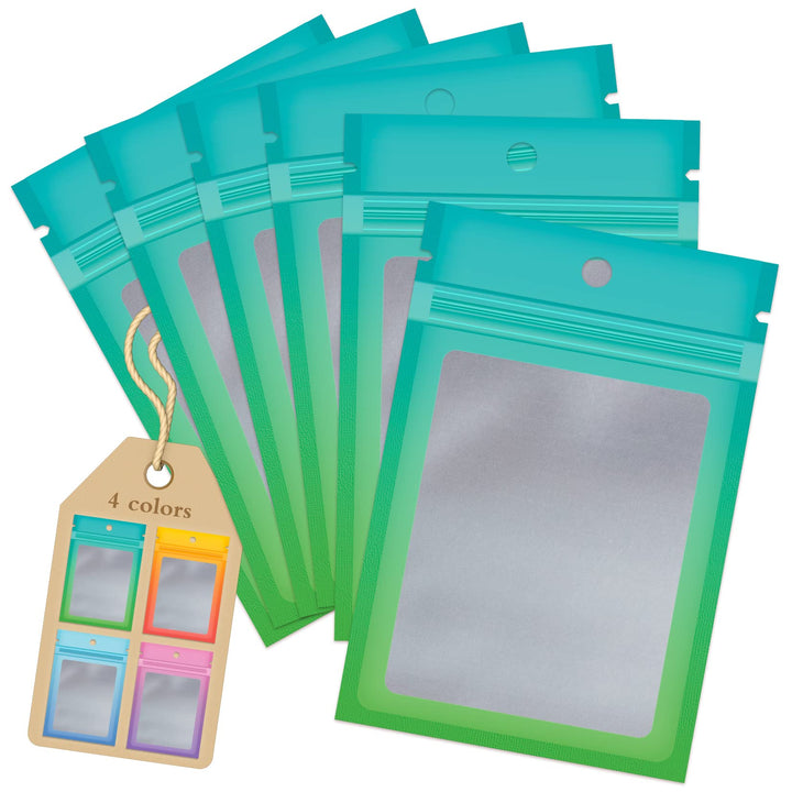 Funfery 100 Pack Resealable Bags Smell Proof Bags for Food Storage,Clear Cute Mylar Bags for Small Business Foil Pouch Ziplock Packaging Bags for Sample Jewelry Eyelash Gloss(Blue Green,3.1×4.7in)