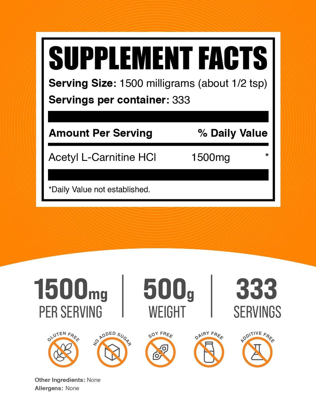 .com Acetyl L-Carnitine Powder - as ALCAR HCl, Carnitine Supplement - Gluten Free, 1.5g per Serving, 500g (1.1 lbs) (Pack of 1)