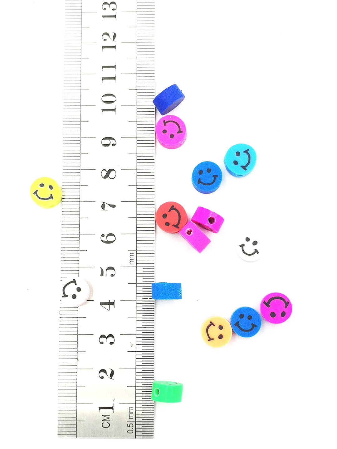 100 Pcs Smiley Face Polymer Clay Beads, Assorted Happy Face Beads, Rainbow Happy Face Slice Beads for DIY Hair Clip Necklace Bracelet Jewelry Earring Handmade Craft Making Smile face