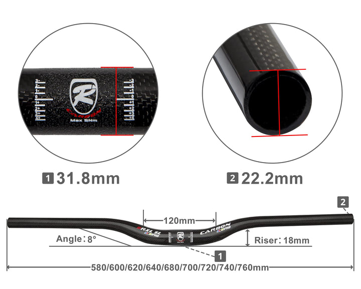 MTB Handlebars, Mountain Bike Handlebars, MTB Bars Riser Handlebars 31.8, Carbon Fiber 720mm 740mm 760mm MTB Bike Handlebars MTB Handle Bars(Red pro 3K, 720mm) Bicycle Handlebars MTB Bars