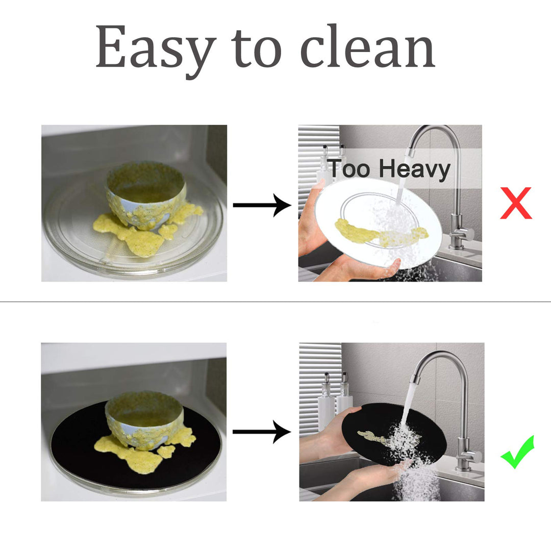 Silicone Microwave Mat 12 Inch, Non Stick Turntable Mat for Kitchen, Multi-Purpose Heat Resistant Oven Mat 2 Pack (Black)