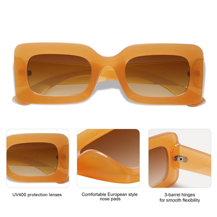 Retro 90s Nude Rectangle Sunglasses Womens Mens Trendy Chunky Glasses Orange Frame Brown Lens