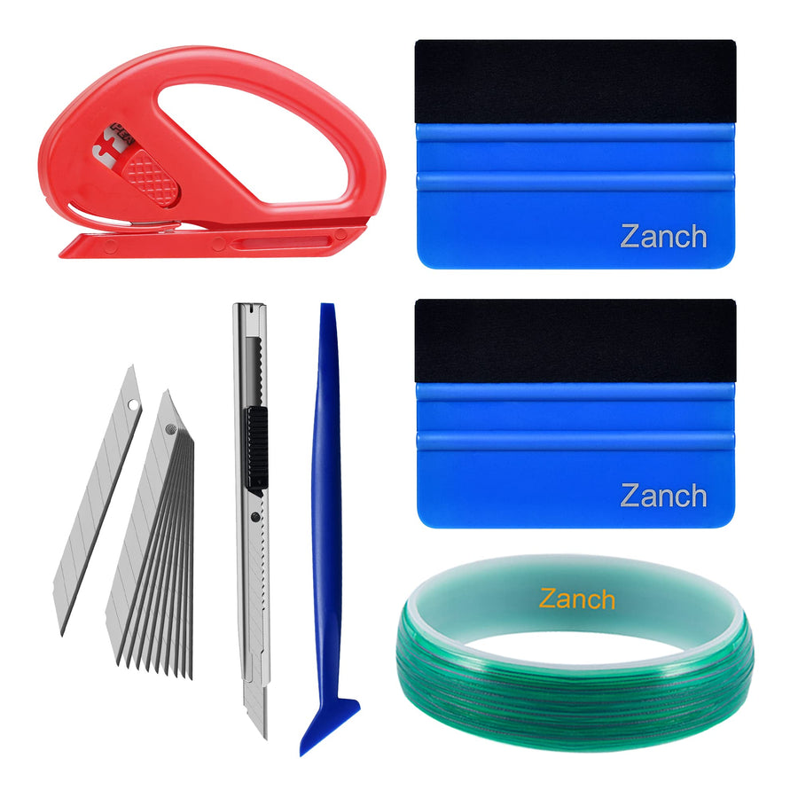 Knife-Less Tape for Vinyl Wrap Tool Kit, Finish Line Tape Vinyl Cutting Tape, Felt Squeegee Micro Squeegee Safety Tape Cutter Car Wrap Kit- for Motorcycle&Car Vinyl Wrap Detailer 16FT(5M)