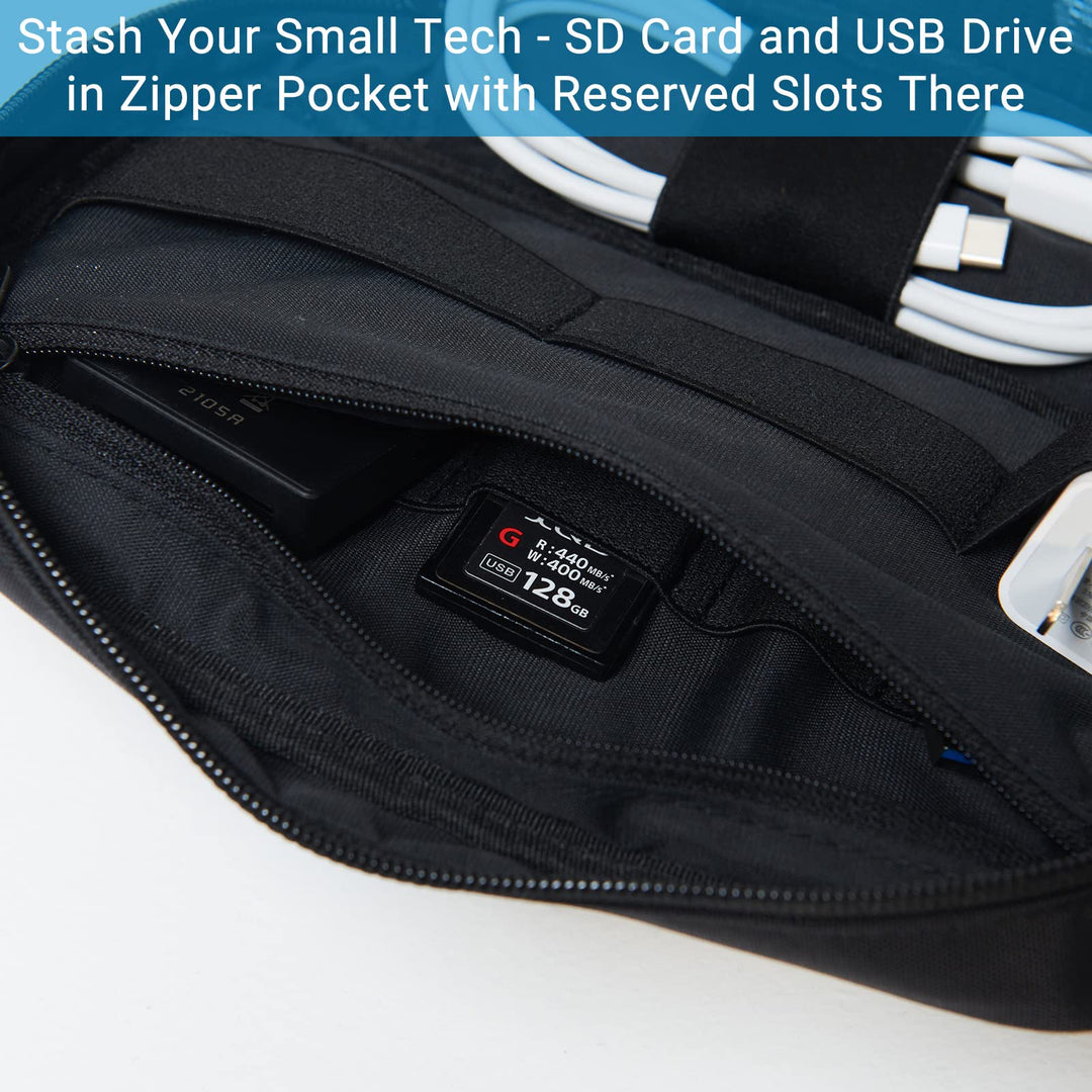 Purevave Electronics Organizer, Tech Organizer Pouch, Tech Travel Organizer, Compact Small Travel Cable Organizer for Cord, Phone Charger, USB Drive, SD Card and Power Bank Black