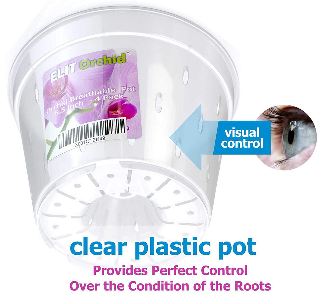 Orchid Pots with Holes Indoor Clear Plastic Plant Pot Set (5.5 - 4 Pack)