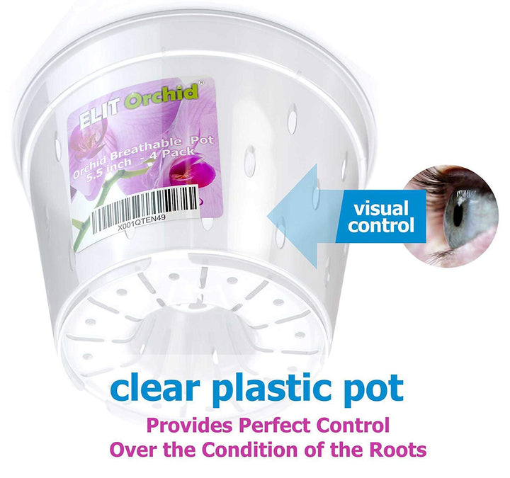 Orchid Pots with Holes Indoor Clear Plastic Plant Pot Set (5.5 - 4 Pack)