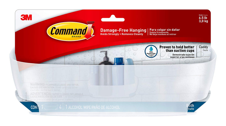 Shower Caddy, Clear Frosted, 1-Caddy, 4-Water Resistant Strips, Organize Damage-Free