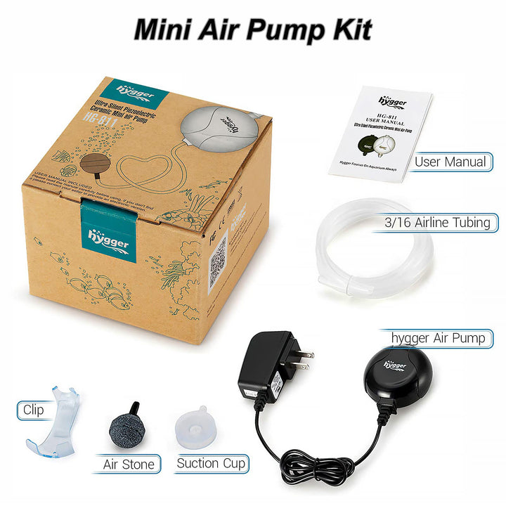Quiet Mini Air Pump for Aquarium 1.5 Watt Oxygen Fish Air Pump for 1-15 Gallon Fish Tank with Air Stone Air Tubing Clip Black