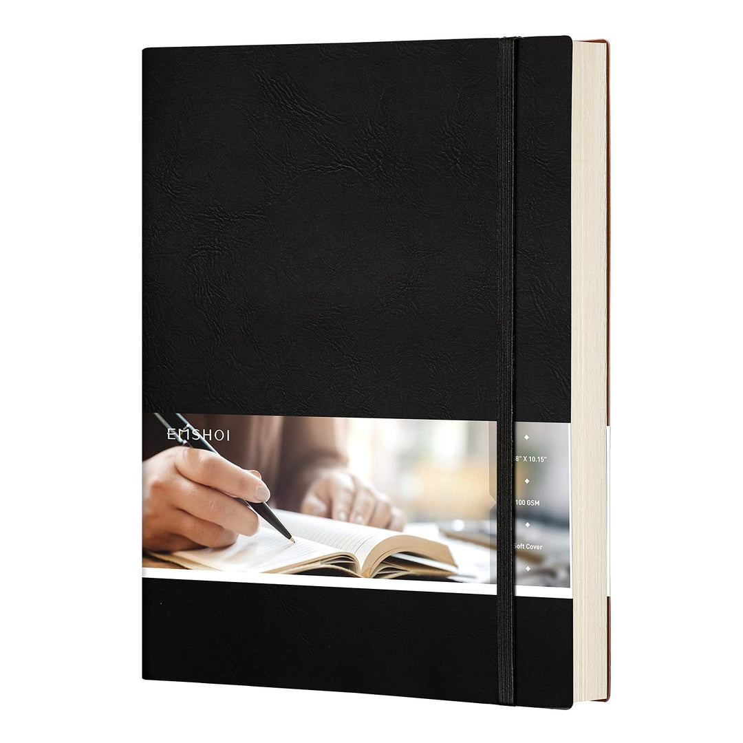 Composition Notebooks College Ruled - Soft Cover Leather Thick Journal, B5 Large Notebook, with Free Sticky Notes, 204 Numbered Pages,100gsm Lined Paper, for Writers Students, 7.5x10- Black