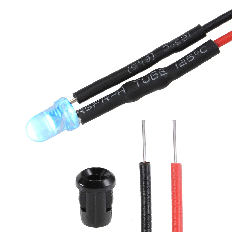 5Set DC 12V 3mm Pre Wired LED with Holder, Ice-Blue Light Round Top Clear Lens, 6mm Panel Mount