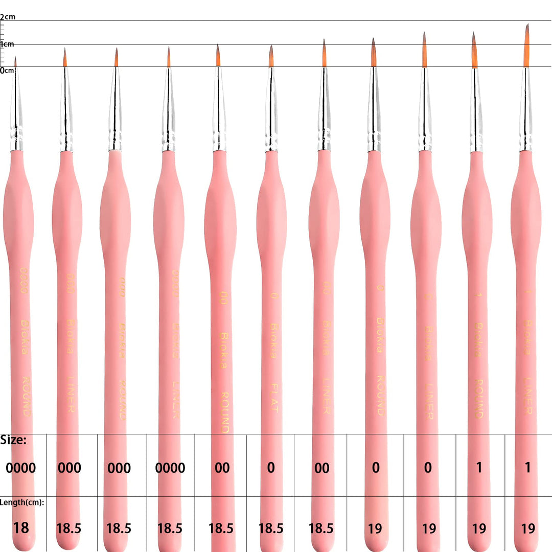 Detail Paint Brush Set, miniature paint brushes,11pcs Fine Tip Paint Brushes for Acrylic Painting Watercolor, Oil, Face, Nail, Scale Model Painting, Line Drawing (Pink)