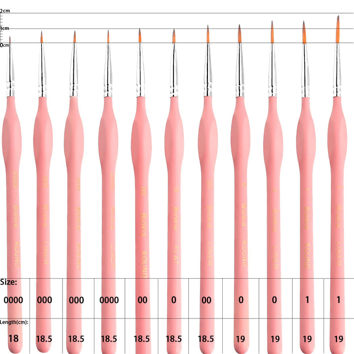 Detail Paint Brush Set, miniature paint brushes,11pcs Fine Tip Paint Brushes for Acrylic Painting Watercolor, Oil, Face, Nail, Scale Model Painting, Line Drawing (Pink)