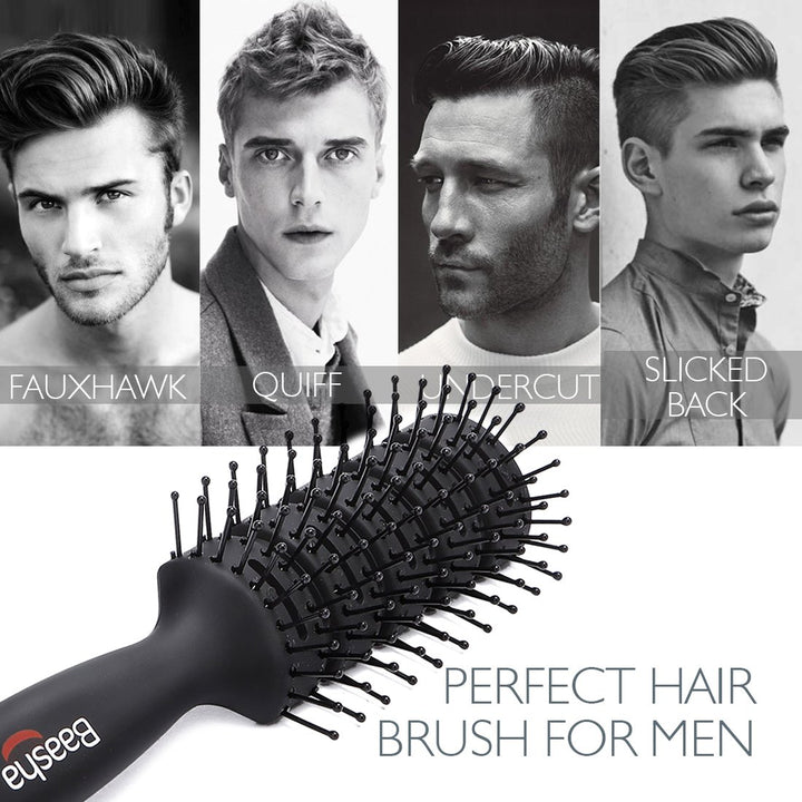 Hair Brush, Vented Brush for Blow Drying, Mens Short Hair Brush with Ball Tipped Bristles, Best for Wet or Dry Hair - Black