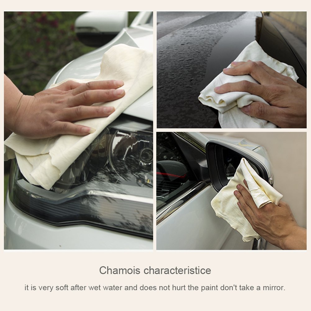 Car Drying Towel Natural Chamois Cleaning Cloth, Super Absorbent, for Auto Car Washing and for Precision Instrument (15.7in x19.5in 2-Pack)