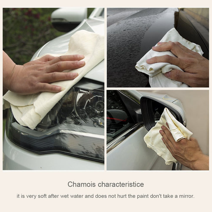 Car Drying Towel Natural Chamois Cleaning Cloth, Super Absorbent, for Auto Car Washing and for Precision Instrument (15.7in x19.5in 2-Pack)