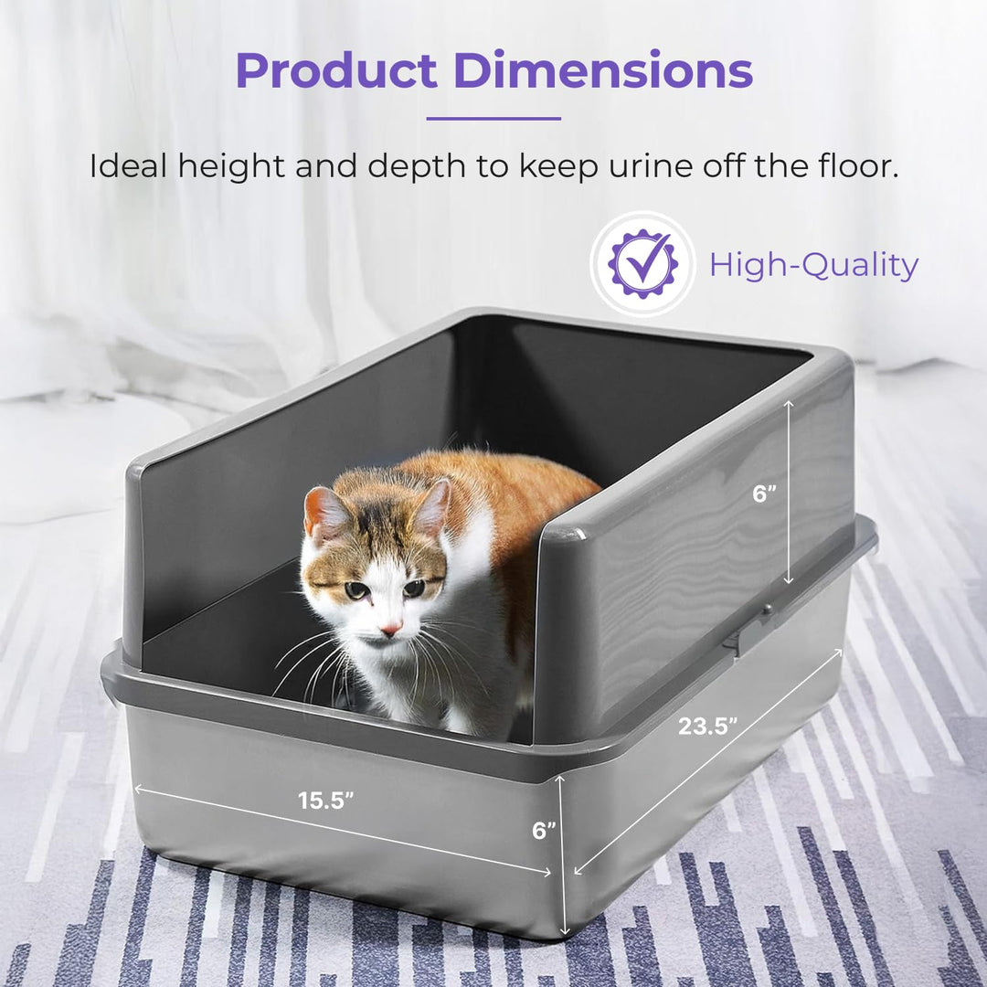 XL Stainless Steel Litter Box with Enclosure - High-Sided Metal Litter Box for Large Cats - Easy to Clean, Rust-Resistant, and Durable - 23.5 x 15.5 x 6 Inches