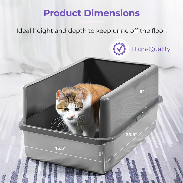XL Stainless Steel Litter Box with Enclosure - High-Sided Metal Litter Box for Large Cats - Easy to Clean, Rust-Resistant, and Durable - 23.5 x 15.5 x 6 Inches
