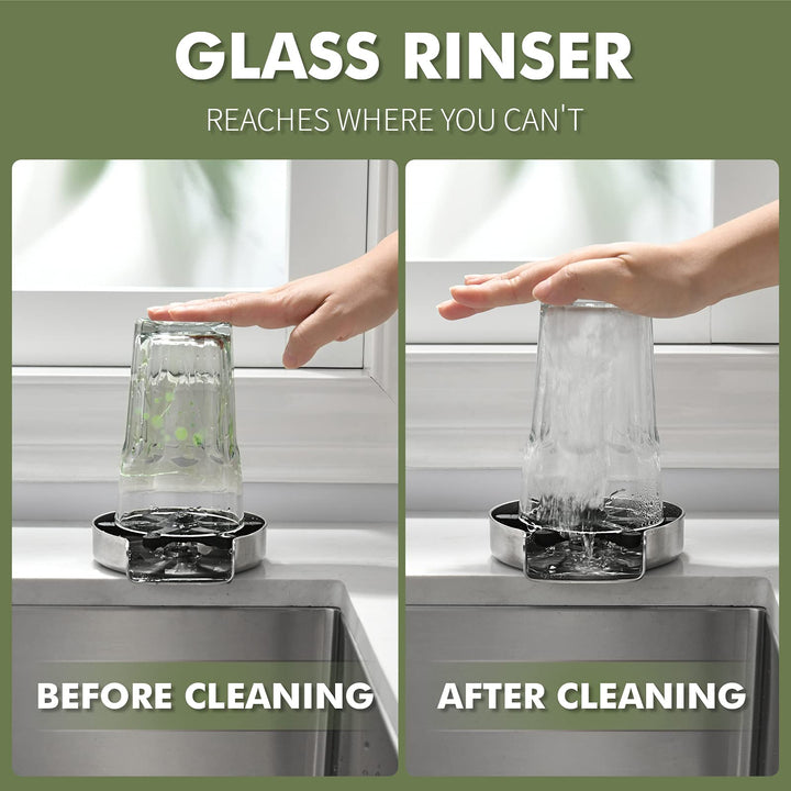 Eigso Metal kitchen sink glass rinser device, kitchen sink faucet glass rinsing device, bottle rinsing device, kitchen sink accessories, stainless steel anti-rust, brushed nickel
