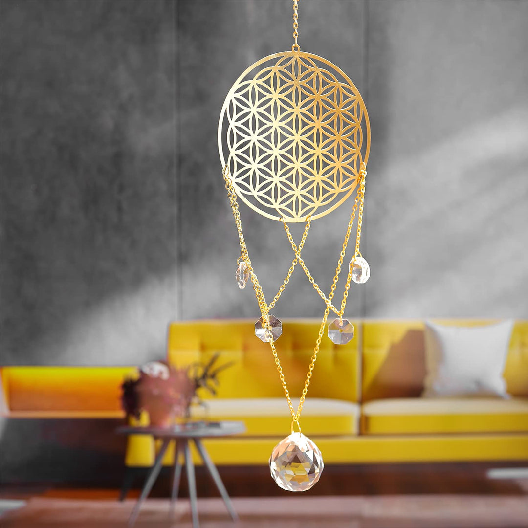Flower of Life Crystal Suncatcher, Sacred Geometry Wall Decor, Home Office Garden Decorative Hanging Ornament