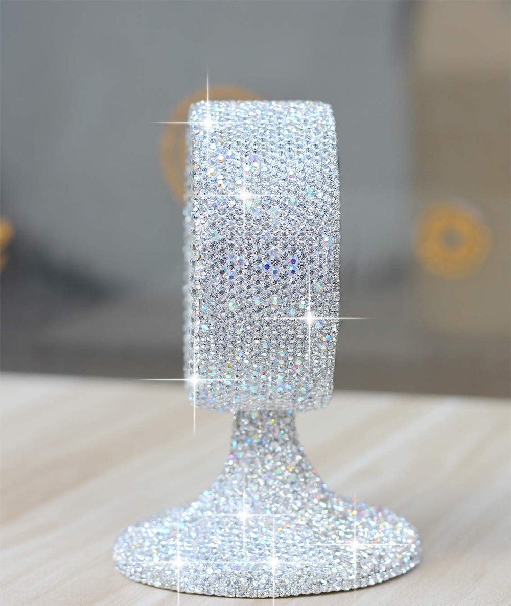 Luxury Rhinestone Small Alarm Desk Table Clock Morning Call Handmade Fashion Design for Bedroom Houseroom Living Room Cute As Gift AR (Silver)