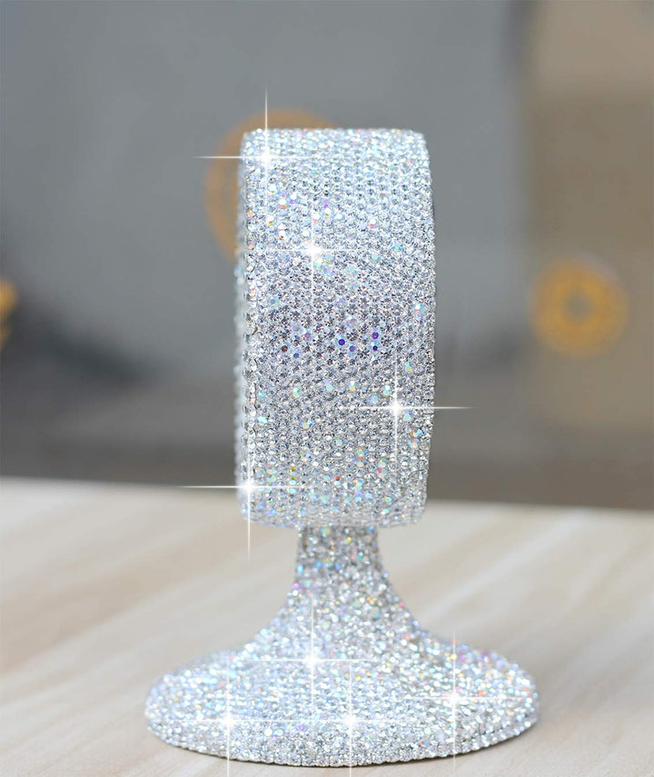 Luxury Rhinestone Small Alarm Desk Table Clock Morning Call Handmade Fashion Design for Bedroom Houseroom Living Room Cute As Gift AR (Silver)