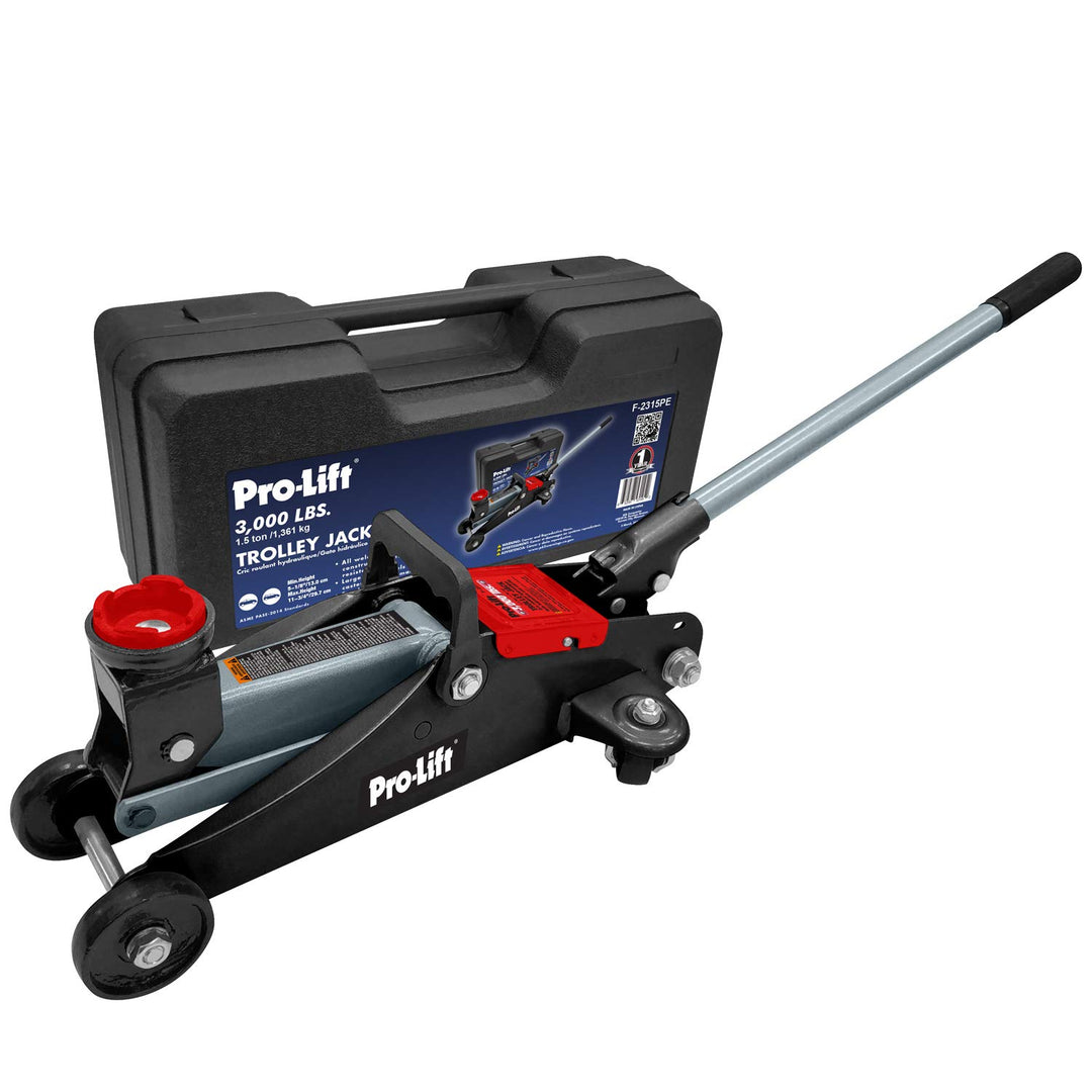 F-2315PE Grey Hydraulic Trolley Jack Car Lift with Blow Molded Case-3000 LBS Capacity, 12 Inch, Black