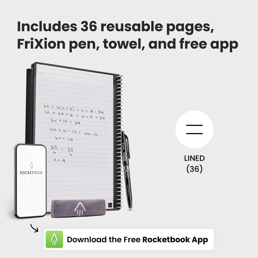 Core Reusable Spiral Notebook, Executive Size 6x8.8, Red - Lined Pages, App-Connected, Erasable, Durable Cover, Ideal for School, Work, and Creative Projects