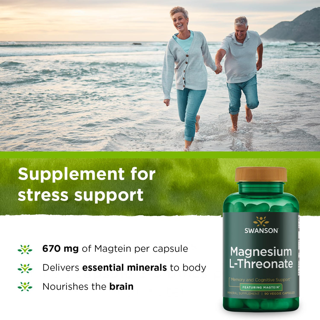 Magnesium L-Threonate - Mineral Supplement Promoting Nervous System Health - May Support Cognitive Health, Learning & Memory - (90 Veggie Capsules)