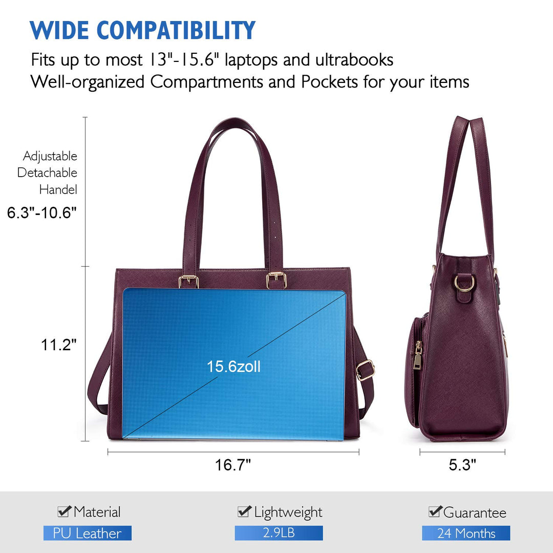 Laptop Bag for Women 15.6 Inch Waterproof Leather Computer Bag Women Work Tote Bag Large Office Handbags Briefcase