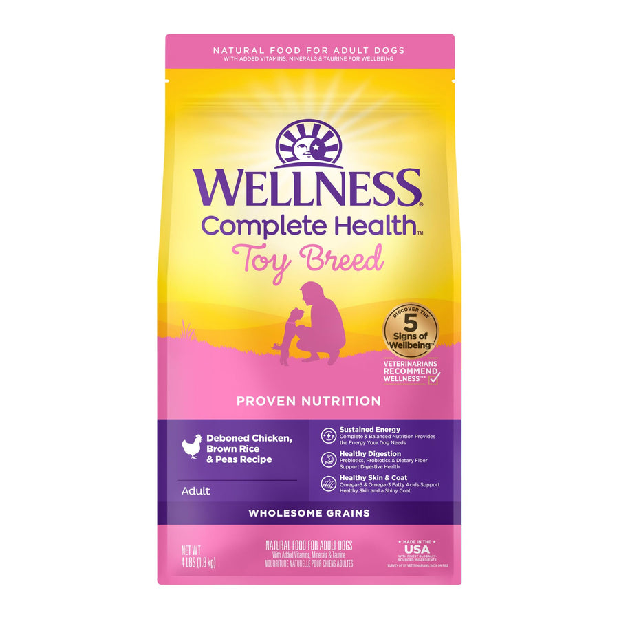 Complete Health Dry Dog Food for Small Dogs, Toy Breed, Wholesome Grains, Natural, Chicken, Brown Rice, & Peas Recipe, 4-Pound Bag)