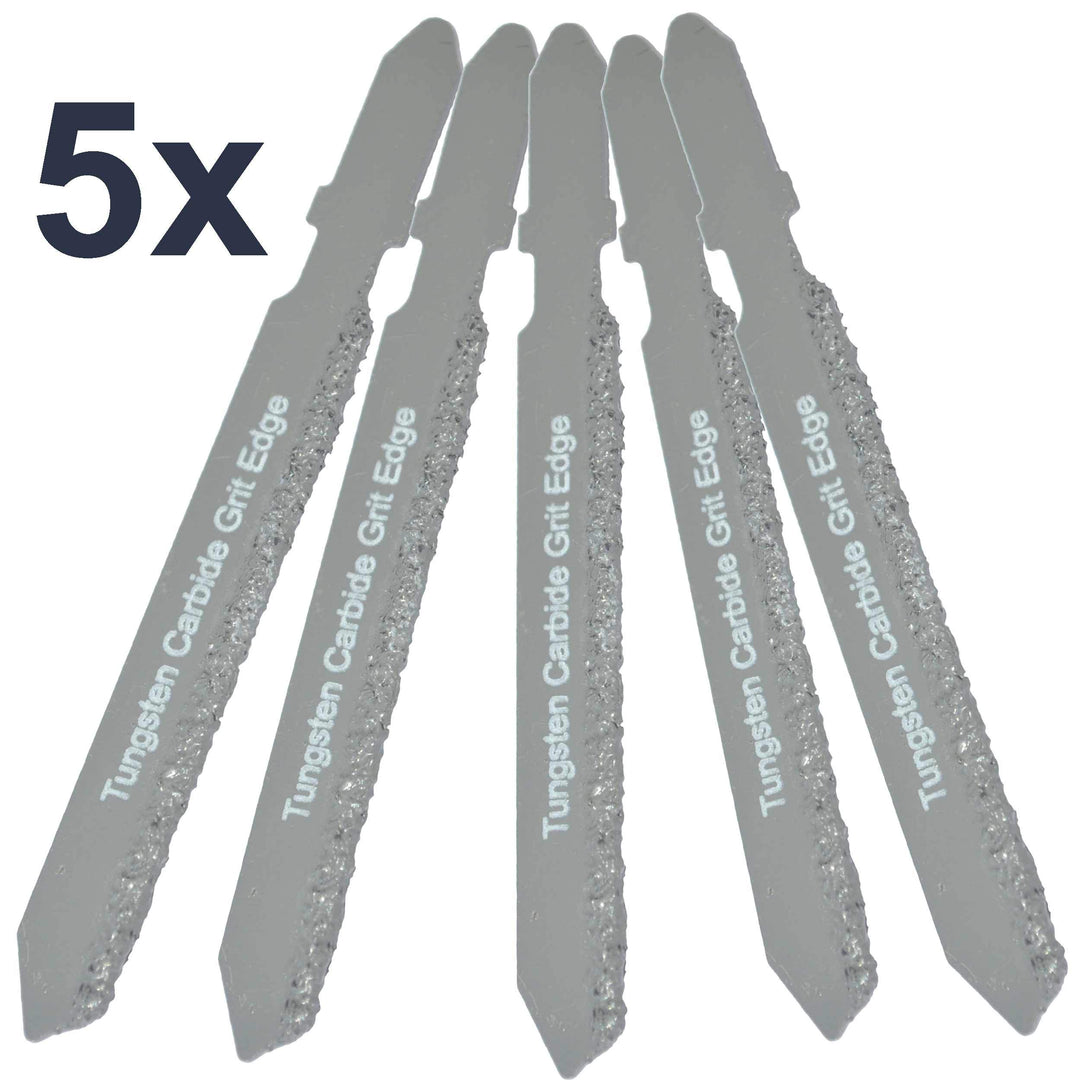 T Shank Carbide Jigsaw Blade Set 5 Fiberglass Carbide Grit Jigsaw Blades for Drywall Tools for Hardie Siding Jigsaw Blades New Strong Steel T Shank Jigsaw Blades Set for Low Density Ceramic Tile