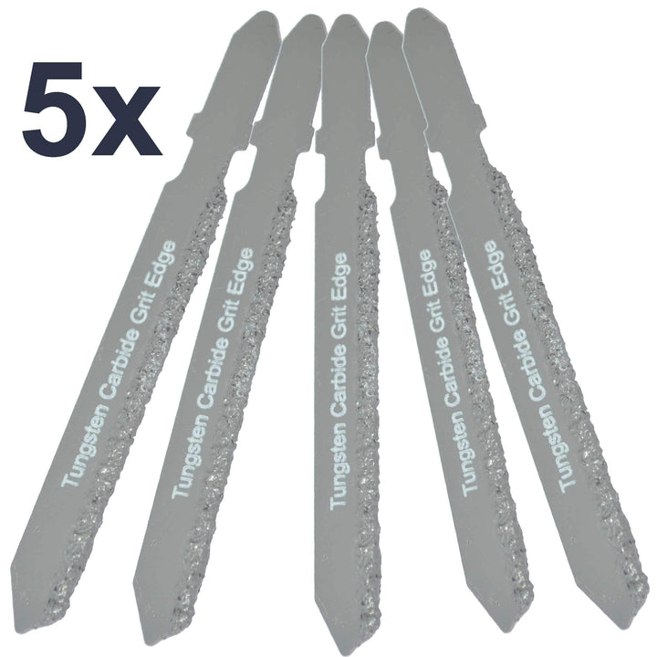 T Shank Carbide Jigsaw Blade Set 5 Fiberglass Carbide Grit Jigsaw Blades for Drywall Tools for Hardie Siding Jigsaw Blades New Strong Steel T Shank Jigsaw Blades Set for Low Density Ceramic Tile