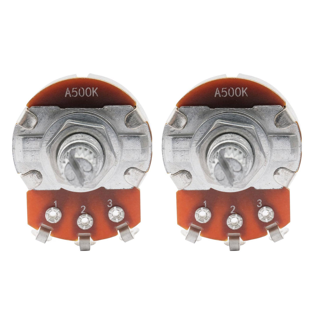 Full Size A500K Guitar Potentiometers Long Split Shaft Pots for Fender Stratocaster Telecaster Les Paul LP Electric Guitar Bass (Pack of 2)
