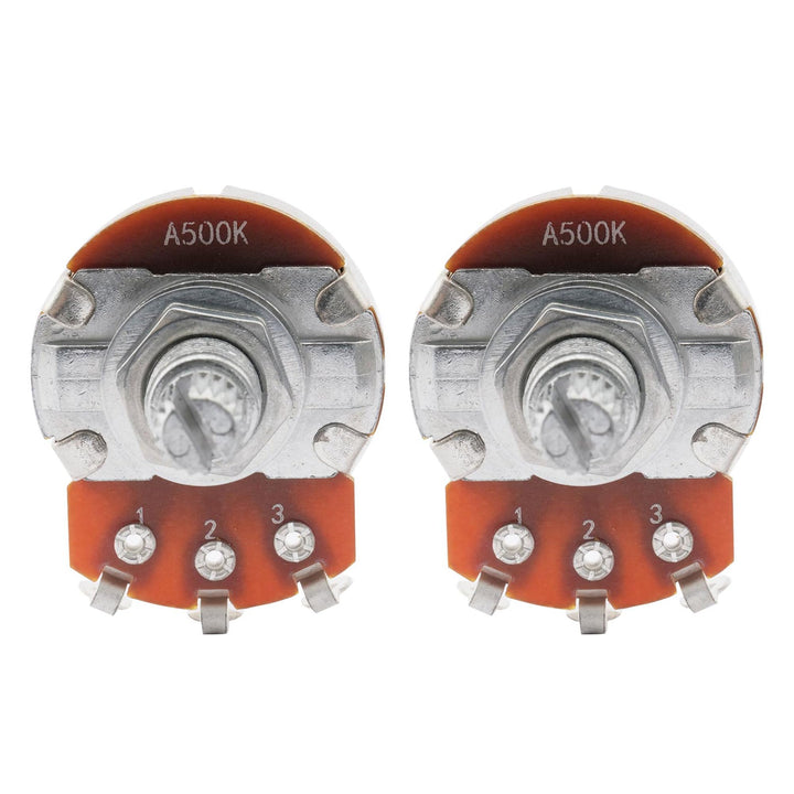 Full Size A500K Guitar Potentiometers Long Split Shaft Pots for Fender Stratocaster Telecaster Les Paul LP Electric Guitar Bass (Pack of 2)