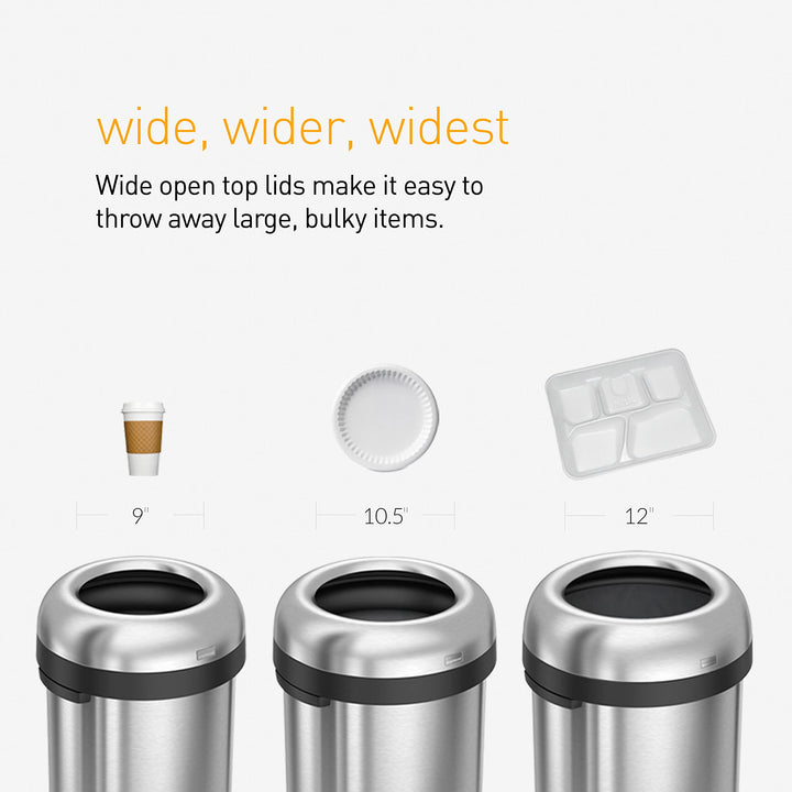 Bullet Open Top Trash Can, Commercial Grade, Heavy Gauge Stainless Steel, 60 L / 16 Gal
