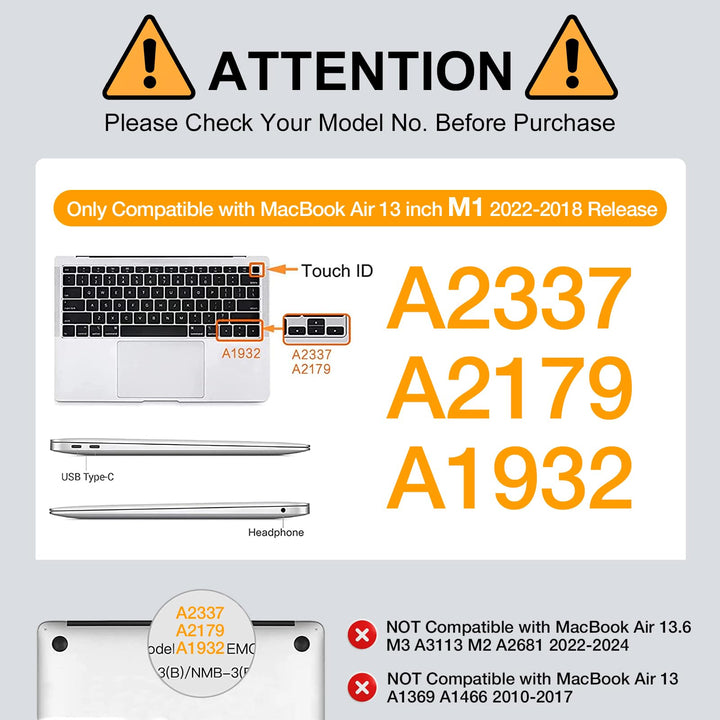Compatible with MacBook Air 13 inch Case M1 Chip 2022 2021 2020 2019 2018 Release A2337 A2179 A1932 Retina Display, Plastic Hard Shell&Bag&Keyboard Skin&Webcam Cover&Screen Film, Rock Gray