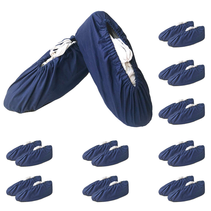 10 Pairs Shoe & Boot Covers, Durable Cotton Breathable Reusable Shoe Covers, Non-Slip Washable Foot & Shoe Booties for Indoors Contractors Workers Shoeless Home (Large - Navy Blue)