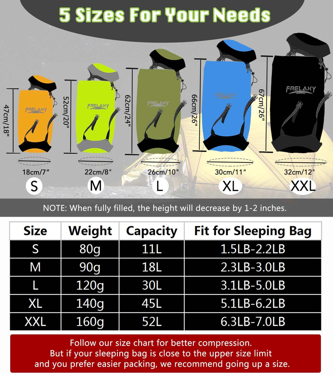 Compression Sack, 40% More Storage! 11L/18L/30L/45L Compression Stuff Sack, Water-Resistant & Ultralight Sleeping Bag Stuff Sack - Space Saving Gear for Camping, Traveling, Backpacking