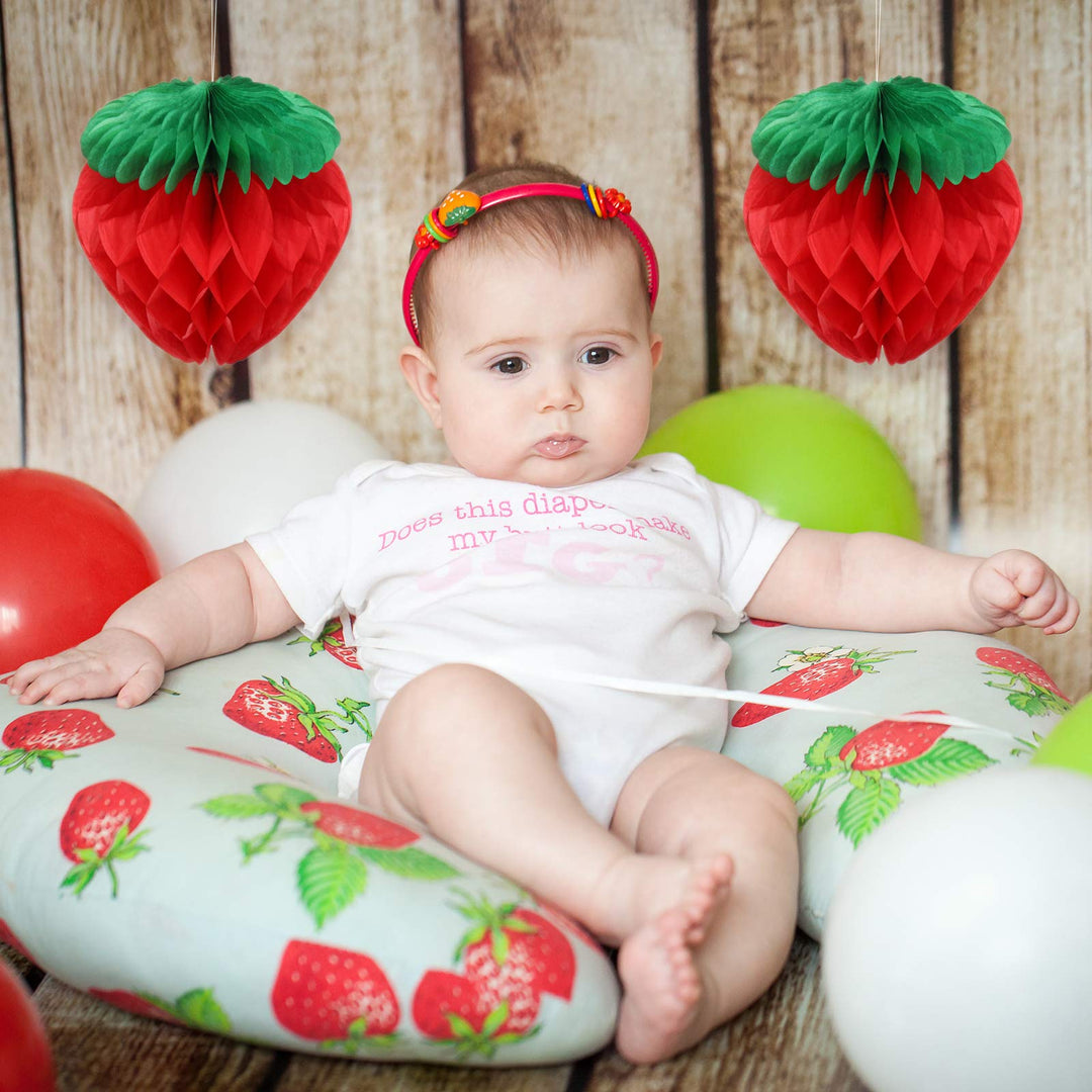 10 Pieces 6 Inch Paper Strawberry Honeycomb Ball Tissue Paper Strawberry Ball for Strawberry Birthday Party Decoration (Red)