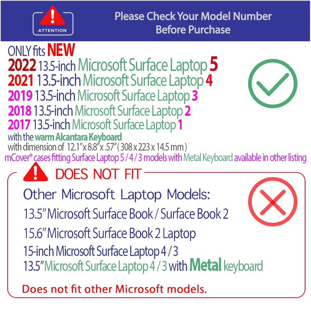 Case Compatible for 13.5 Microsoft Surface Laptop (5/4 / 3/2 / 1) with Alcantara Keyboard ONLY (NOT Compatible with Surface Book and Tablet) - Black