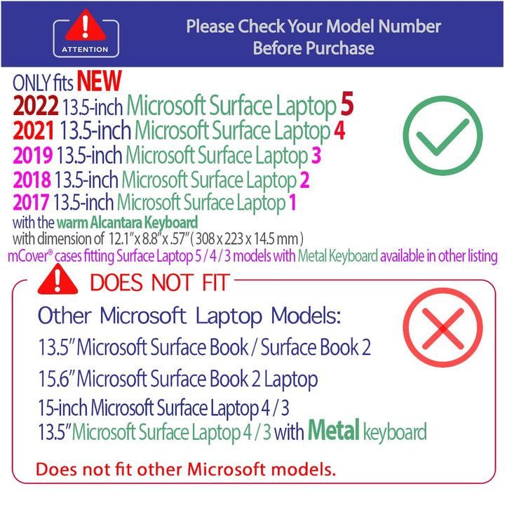 Case Compatible for 13.5 Microsoft Surface Laptop (5/4 / 3/2 / 1) with Alcantara Keyboard ONLY (NOT Compatible with Surface Book and Tablet) - Black