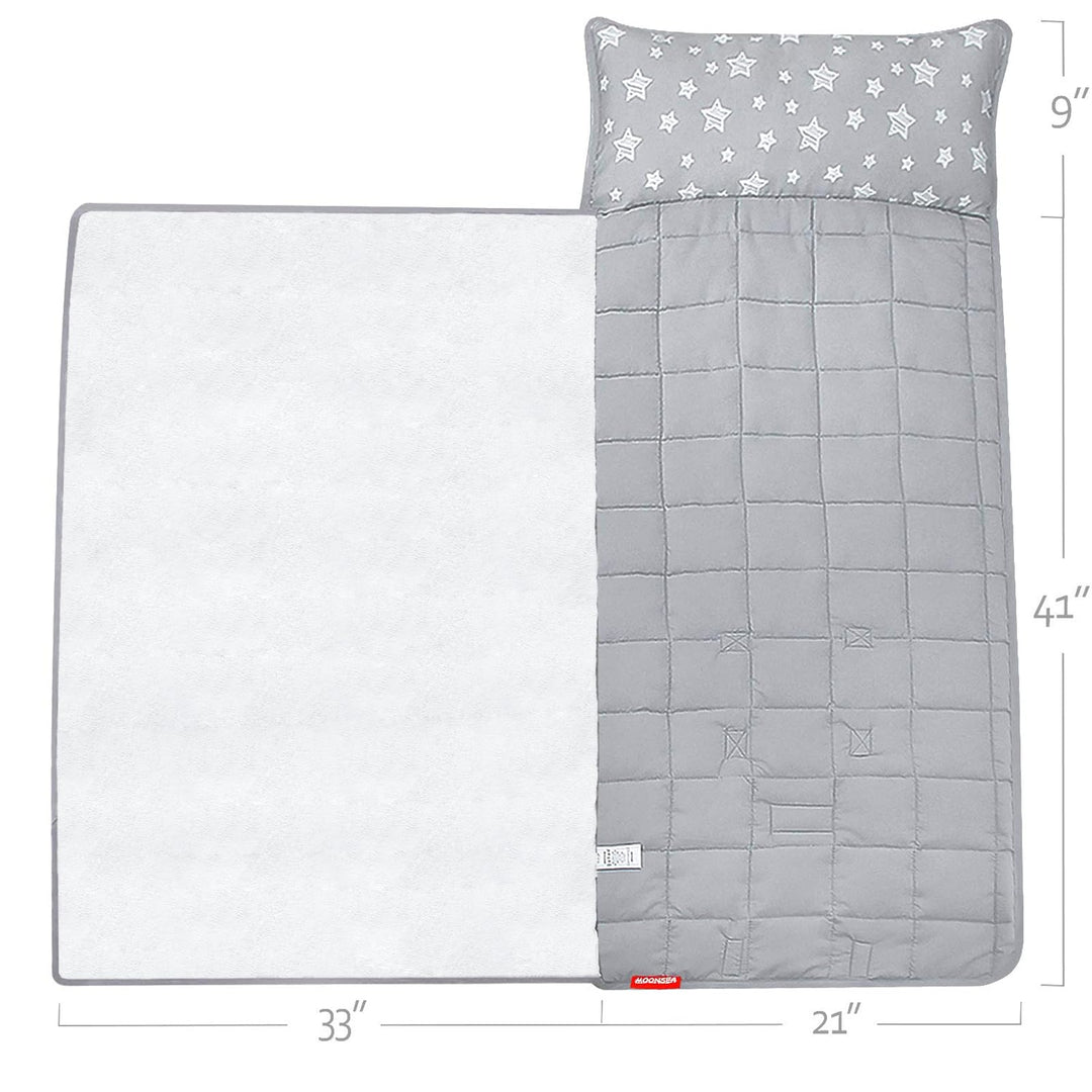 Toddler Nap Mat with Pillow and Fleece Minky Blanket, Lightweight, Soft Perfect for Kids Preschool, Daycare, Travel Sleeping Bag Boys and Girls, 21 x 50 Fit Standard Cot